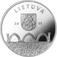 obverse of 50 Litų - Historical and Architectural Monuments of Lithuania - Vilnius Upper Castle (2011) coin with KM# 219 from Lithuania. Inscription: LIETUVA 2011 50 LITŲ