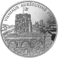 reverse of 50 Litų - Historical and Architectural Monuments of Lithuania - Vilnius Upper Castle (2011) coin with KM# 219 from Lithuania. Inscription: VILNIAUS AUKŠTUTINĖ PILIS