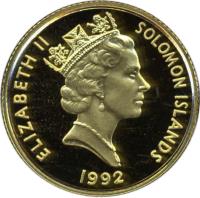 obverse of 25 Dollars - Elizabeth II - Battle of the Coral Sea (1992) coin with KM# 37 from Solomon Islands. Inscription: ELIZABETH II SOLOMON ISLANDS 1992