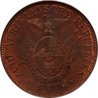 obverse of 1 Penny (1890) coin with KM# Pn22 from South Africa.