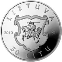 obverse of 50 Litų - Historical and Architectural Monuments of Lithuania - Biržai Castle (2010) coin with KM# 170 from Lithuania. Inscription: LIETUVA 2010 50 LITŲ