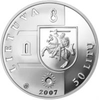 obverse of 50 Litų - Historical and Architectural Monuments of Lithuania - Panemunė Castle (2007) coin with KM# 161 from Lithuania. Inscription: LIETUVA 2007 50 LITŲ