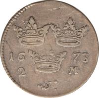 Sweden coin 2 Mark - Carl XI (1668 - 1674) reverse reverse of 2 Mark - Carl XI (1668 - 1674) coin with KM# 260 from Sweden.