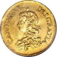 obverse of 1 Ducat - Carl XI (1668 - 1670) coin with KM# 263 from Sweden.