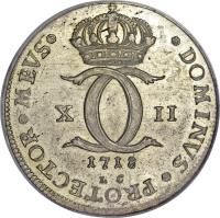 obverse of 2 Caroliner - Carl XII (1718) coin with KM# 322 from Sweden.