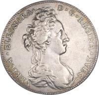 obverse of 1 Riksdaler - Ulrika Eleonora (1719) coin with KM# 370 from Sweden. Inscription: VLRICA * ELEONORA * D * G * REGINA * SVEC *