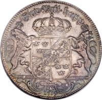 reverse of 1 Riksdaler - Ulrika Eleonora (1719) coin with KM# 370 from Sweden. Inscription: Gud Mitt Hopp LC 1719