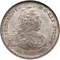 obverse of 1 Riksdaler - Fredrik I - Liberation (1721) coin with KM# 389 from Sweden.