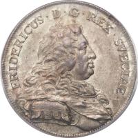 obverse of 1 Riksdaler - Fredrik I (1750 - 1751) coin with KM# 457 from Sweden.