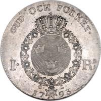 reverse of 1 Riksdaler - Gustav IV Adolf (1792 - 1795) coin with KM# 540 from Sweden.