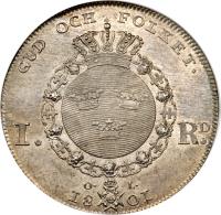 reverse of 1 Riksdaler - Gustav IV Adolf (1801 - 1807) coin with KM# 561 from Sweden.