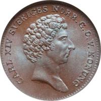obverse of 1/6 Skilling - Carl XIV Johan (1832) coin with KM# 633 from Sweden.