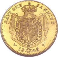 Sweden coin 1 Ducat - Oscar I (1845 - 1859) reverse reverse of 1 Ducat - Oscar I (1845 - 1859) coin with KM# 668 from Sweden.