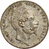 obverse of 1 Riksdaler Riksmynt - Oscar I - Short goatee (1857) coin with KM# 692 from Sweden. Inscription: OSCAR SVERIGES NORR. GÖTH O. VEND. KONUNG L.A.