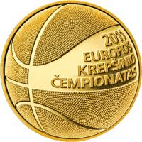 reverse of 50 Litų - European Basketball Championship 2011 (2011) coin with KM# 176 from Lithuania. Inscription: 2011 EUROPOS KREPŠINIO ČEMPIONATAS