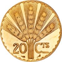 reverse of 20 Centesimos (1930) coin with KM# E12 from Uruguay.