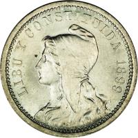 obverse of 20 Centavos (1899) coin with KM# Pn37 from Uruguay.