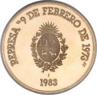 reverse of 20000 Nuevo Pesos - Hydroelectricity (1983) coin with KM# 85 from Uruguay.