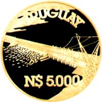 Uruguay coin 5000 Nuevo Pesos - Binational Dam (1981) obverse obverse of 5000 Nuevo Pesos - Binational Dam (1981) coin with KM# 81 from Uruguay. Inscription: URUGUAY N$ 5.000