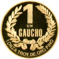 reverse of 1 Gaucho - Gold Bullion (1992) coin with KM# 110 from Uruguay. Inscription: 1 UN GAUCHO 1 ONZA TROY DE ORO FINO
