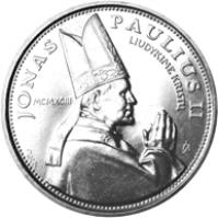 reverse of 10 Litų - Visit of Pope John Paul II to Lithuania (1993) coin with KM# 95 from Lithuania. Inscription: JONAS PAULIUS II LIUDYKIME KRISTŲ MCMXCIII