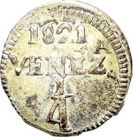 Venezuela coin 1/4 Real (1821 - 1822) reverse reverse of 1/4 Real (1821 - 1822) coin with C# 31 from Venezuela. Inscription: 1821 VENEZ.A ¼