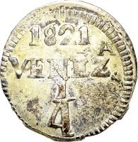 reverse of 1/4 Real (1821 - 1822) coin with C# 31 from Venezuela. Inscription: 1821 VENEZ.A ¼