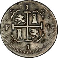 Venezuela coin 1 Real - Fernando VII (1817 - 1821) reverse reverse of 1 Real - Fernando VII (1817 - 1821) coin with C# 5 from Venezuela.