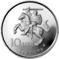 Lithuania coin 10 Litų - 60th Anniversary of the flight across the Atlantic of Steponas Darius and Stasys Girėnas (1993) obverse obverse of 10 Litų - 60th Anniversary of the flight across the Atlantic of Steponas Darius and Stasys Girėnas (1993) coin with KM# 94 from Lithuania. Inscription: 10 LITŲ LIETUVA