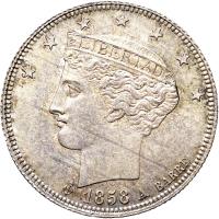 obverse of 1 Real (1858) coin with Y# 9 from Venezuela.