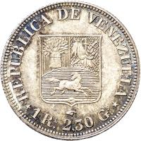 reverse of 1 Real (1858) coin with Y# 9 from Venezuela.