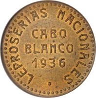obverse of 20 Bolívar - Cabo Blanco Leper Colony (1936) coin with KM# L18 from Venezuela. Inscription: LEPROSERIAS NACIONALES CABO BLANCO 1936 ·