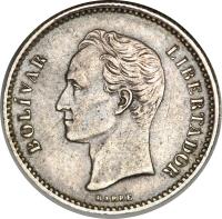 obverse of 1/5 Bolivar (1879) coin with Y# 19 from Venezuela.