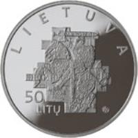 obverse of 50 Litų - Lithuania’s Road to Independence - 25th anniversary of the establishment of the Lithuanian Sąjūdis (2013) coin with KM# 195 from Lithuania. Inscription: LIETUVA 50 LITŲ