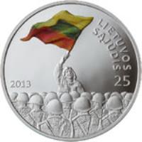 reverse of 50 Litų - Lithuania’s Road to Independence - 25th anniversary of the establishment of the Lithuanian Sąjūdis (2013) coin with KM# 195 from Lithuania. Inscription: LIETUVOS SĄJŪDIS 25 2013