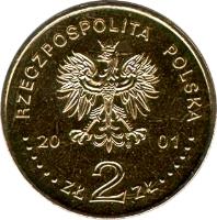 obverse of 2 Złote - Polish Kings and Princes: Jan III Sobieski (1674-1696) (2001) coin with Y# 423 from Poland. Inscription: RZECPOSPOLITA POLSKA 20 01 ZŁ 2 ZŁ