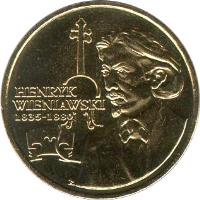 reverse of 2 Złote - XII Henry Wieniawski International Violin Competition (2001) coin with Y# 426 from Poland. Inscription: HENRYK WIENIAWSKI 1835-1880