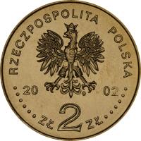 obverse of 2 Złote - 2002 World Football Cup Korea/Japan (2002) coin with Y# 433 from Poland. Inscription: RZECZPOSPOLITA POLSKA 2002 ZŁ 2 ZŁ