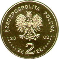 obverse of 2 Złote - General Stanisław Maczek (1892-1994) (2003) coin with Y# 456 from Poland. Inscription: RZECZPOSPOLITA POLSKA 2003 ZŁ 2 ZŁ