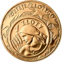 Poland coin 2 Złote - 80th Anniversary of the Modern Zloty Currency (2004) reverse reverse of 2 Złote - 80th Anniversary of the Modern Zloty Currency (2004) coin with Y# 479 from Poland. Inscription: DZIEJE ZŁOTEGO 1 ZŁOTY