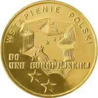 reverse of 2 Złote - Poland's Accession to the European Union (2004) coin with Y# 481 from Poland. Inscription: WSTAPIENIE POLSKI DO UNII EUROPEJSKIEJ