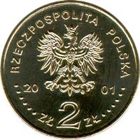 obverse of 2 Złote - 15'th anniversary of the Constitutional Tribunal Decisions (1986-2001) (2001) coin with Y# 412 from Poland. Inscription: RZECZPOSPOLITA POLSKA 20 201 ZŁ 2 ZŁ