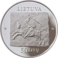 obverse of 50 Litų - 600th anniversary of the christening of Samogitia (2013) coin with KM# 194 from Lithuania. Inscription: LIETUVA 50 LITŲ