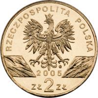 Poland coin 2 Złote - Animals of the World: Eagle Owl (Bubo bubo) (2005) obverse obverse of 2 Złote - Animals of the World: Eagle Owl (Bubo bubo) (2005) coin with Y# 520 from Poland. Inscription: RZECZPOSPOLITA POLSKA 2005 ZŁ 2 ZŁ
