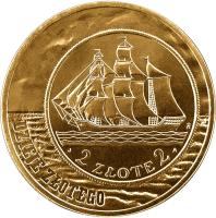 reverse of 2 Złote - History of the Polish Zloty: Sailing Vessel - 2 zloty and 5 zloty of 1936 issue (2005) coin with Y# 521 from Poland. Inscription: 2 ZŁOTE 2 DZIEJE ZŁOTEGO