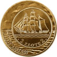 Poland coin 2 Złote - History of the Polish Zloty: Sailing Vessel - 2 zloty and 5 zloty of 1936 issue (2005) reverse reverse of 2 Złote - History of the Polish Zloty: Sailing Vessel - 2 zloty and 5 zloty of 1936 issue (2005) coin with Y# 521 from Poland. Inscription: 2 ZŁOTE 2 DZIEJE ZŁOTEGO
