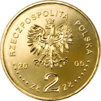 Poland coin 2 Złote - Pope John-Paul II (2005) obverse obverse of 2 Złote - Pope John-Paul II (2005) coin with Y# 525 from Poland. Inscription: RZECZPOSPOLITA POLSKA 2005 ZŁ 2 ZŁ