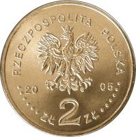 Poland coin 2 Złote - Konstanty Ildefons Gałczyński (1905-1953) - The 100th Anniversary of the Birth (2005) obverse obverse of 2 Złote - Konstanty Ildefons Gałczyński (1905-1953) - The 100th Anniversary of the Birth (2005) coin with Y# 527 from Poland. Inscription: RZECZPOSPOLITA POLSKA 2005 ZŁ 2 ZŁ