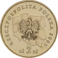 obverse of 2 Złote - Świętokrzyskie voivodship (2005) coin with Y# 560 from Poland. Inscription: RZECZPOSPOLITA POLSKA 2005 zł 2 zł