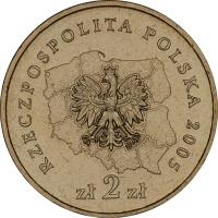 Poland coin 2 Złote - Wielkopolskie voivodship (2005) obverse obverse of 2 Złote - Wielkopolskie voivodship (2005) coin with Y# 562 from Poland. Inscription: RZECZPOSPOLITA POLSKA 2005 zł 2 zł